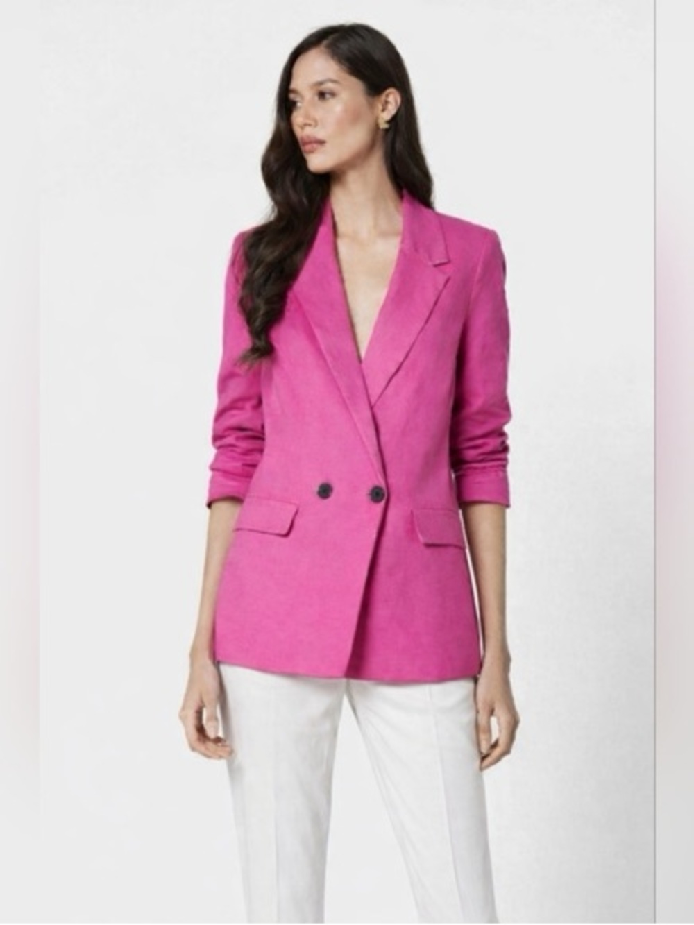 Banana Republic Women’s Pink/Purple Double-Breasted Linen Blend Blazer